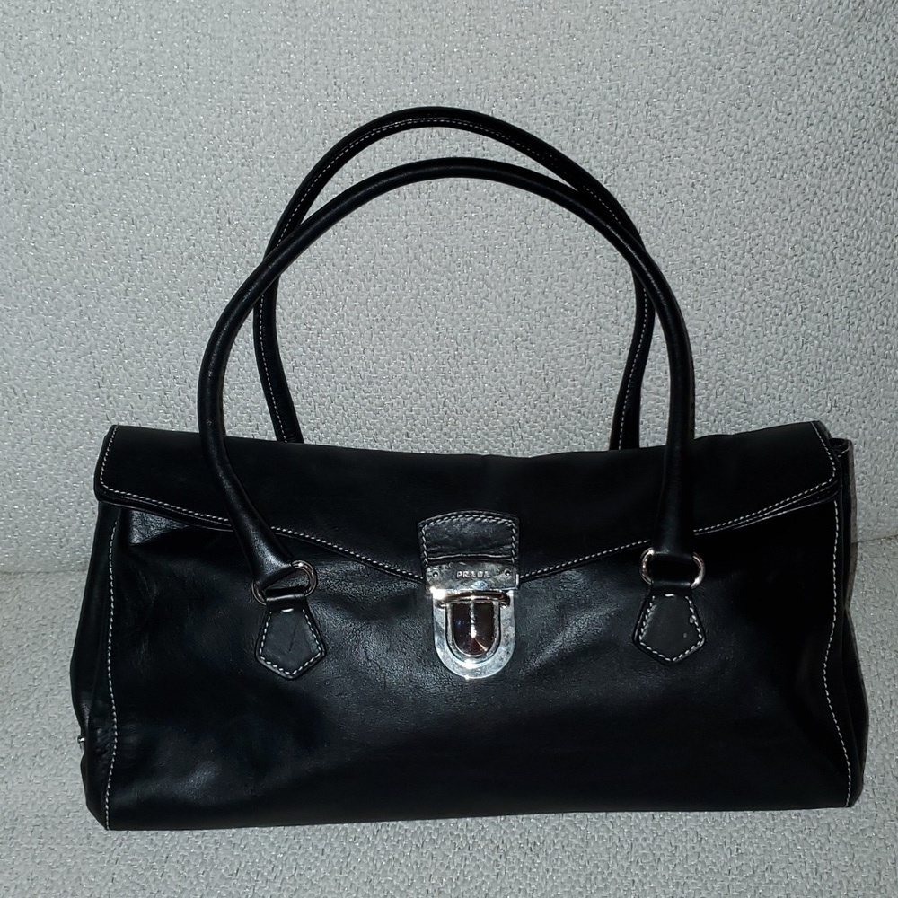 Prada Semitracolla Vitello Daino Nylon & Leather Shoulder Bag Purse